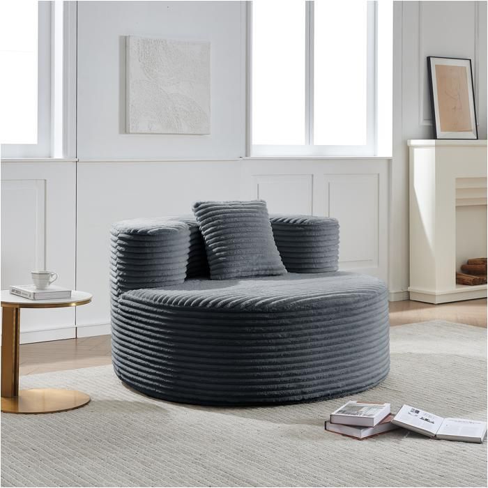 Fauteuil Poire Adulte 112 x 105 x 59 cm Pouf Poire Moderne avec Coussin - Tissu Flanelle Moelleux - pour Salon Chambre - Gris foncé