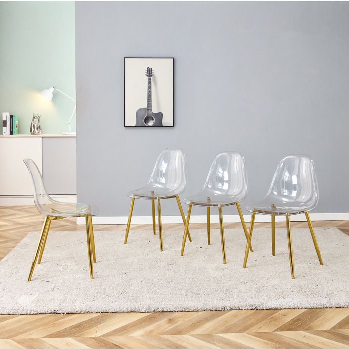 Chaise de salle à manger lot de 4 transparente avec pieds métalliques dorés - BEAUNIV - plastique or