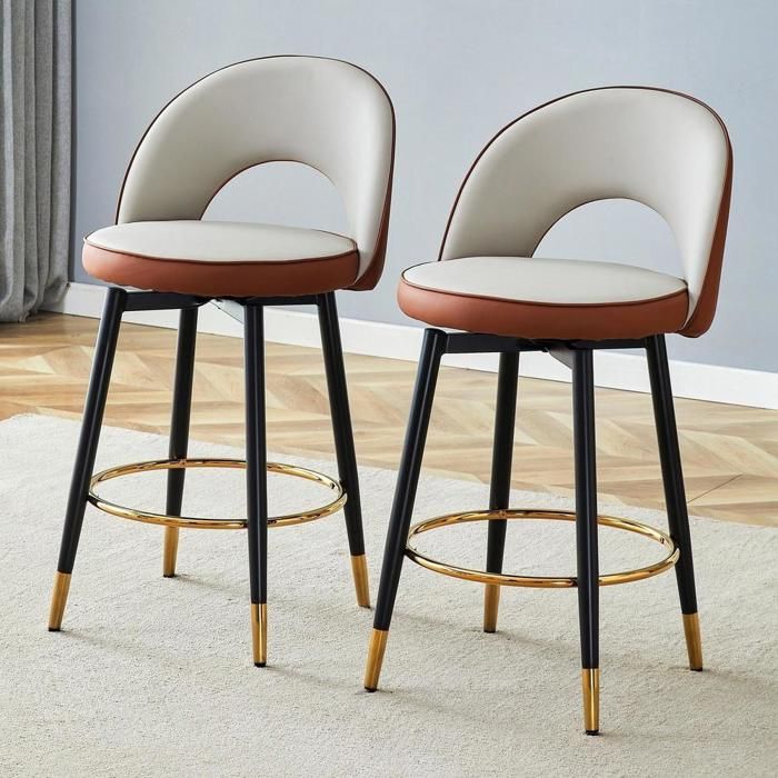 Tabouret de bar - KOMHTOM - Lot de 2 - Pivotant 360° - PU rembourré - Pieds métal dorés Tabouret de bar - KOMHTOM - Lot de 2 - Pivotant 360° - PU rembourré - Pieds métal dorés