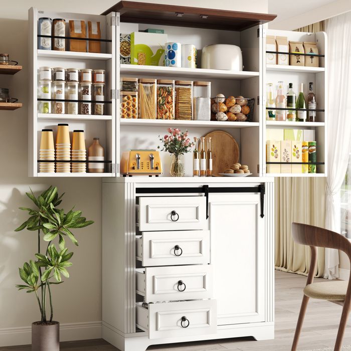 Colonne de Cuisine avec 4 Tiroirs Étagères Réglables Soft-Close et Rack Latéral pour Cuisine - UVRION