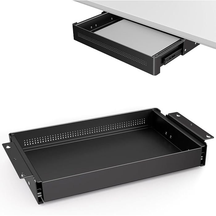 Tiroir de Rangement sous Bureau 400mm de large-Organisateur Coulissant Fluide pour Bureau Assis-Debout et Bureau à Noir