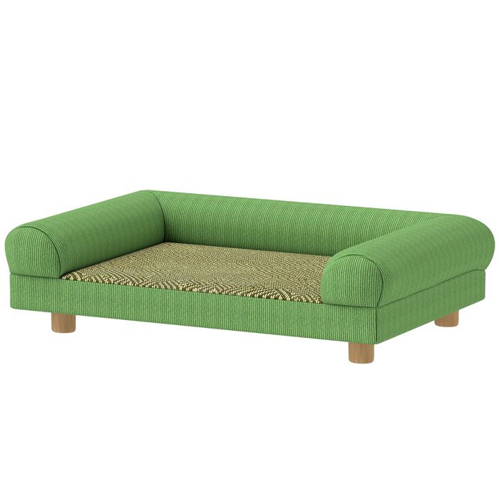 LIA Canapé chien chat lit surélevé assise tapis frais accoudoirs velours 63x41x17 cm vert
