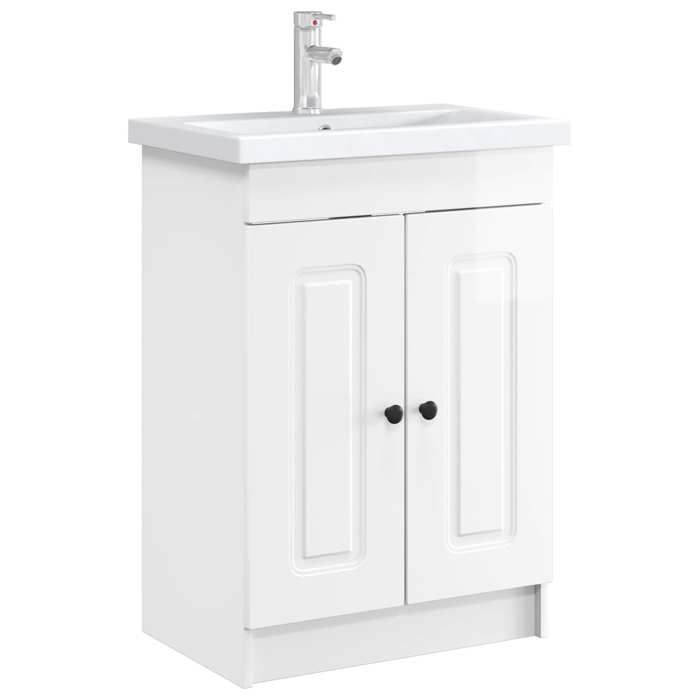 Armoire sous évier de salle de bain - vidaXL - bois dingénierie - blanc brillant - 56 x 375 x 81 cm 927anr30w