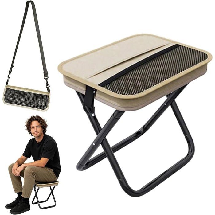 Tabouret camping28x26cm kaki bandoulière pliant portable