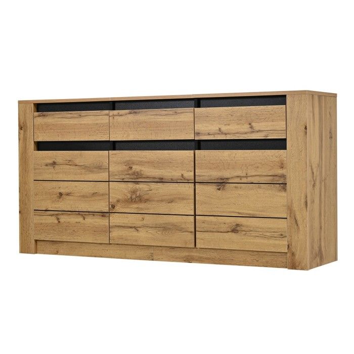 Buffet Bahut Naturel 135x35x70cm Effet Vague panneaux Particules 3 Tiroirs 9 Espaces Rangement commode Moderne Salon Dappoint Buffet Bahut Naturel 135x35x70cm Effet Vague panneaux Particules 3 Tiroirs 9 Espaces Rangement commode Moderne Salon Dappoint