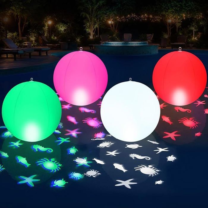 Lampe Flottante Solaire LED Balle Gonflable Grande Lumière Piscine Lampe Piscine Flottante Étanches IP68 Lumières LED-4 Pièces