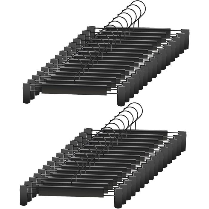 Lot de 30 cintres à pantalon multifonction pince ajustable crochet pivotant 360° 29 x 14 x 3 cm plastique noir gain de place