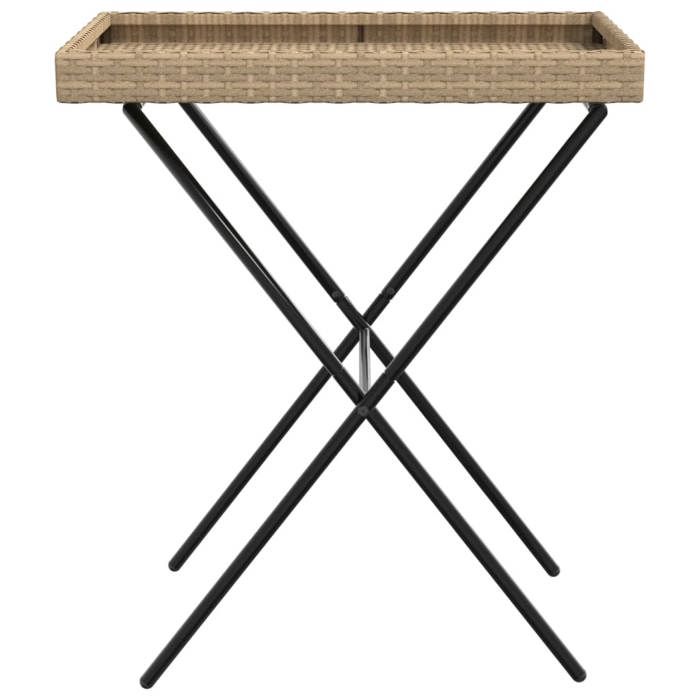 Table à plateau pliable beige 65x40x75 cm résine tressée_2 ans garantie_98162