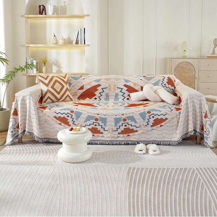 Plaid Canapé Réversible Grande Taille 180x300 cm Jeté Décoratif Franges Style Chinois Housse Sofa Douce Salon HOUSSE DE CANAPE