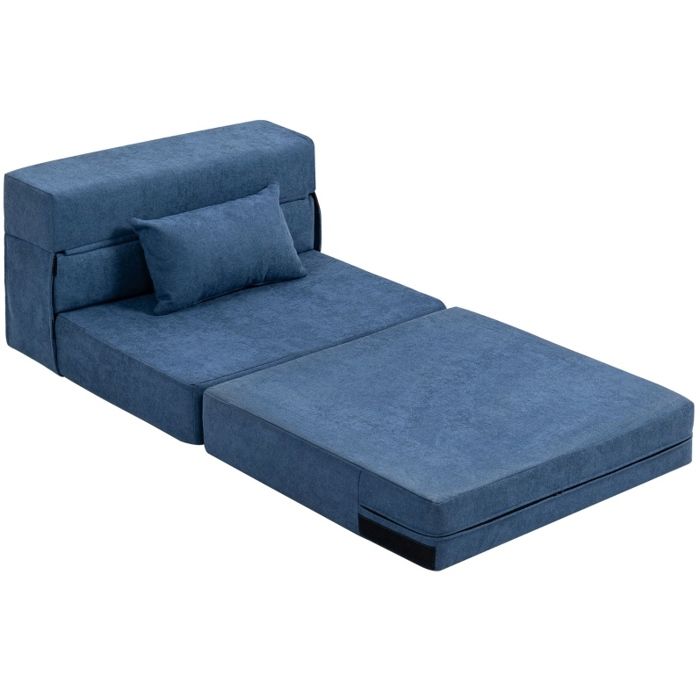 Chauffeuse convertible 3 en 1 – Fauteuil lit pliable – Bleu – Mousse – Coussin inclus
