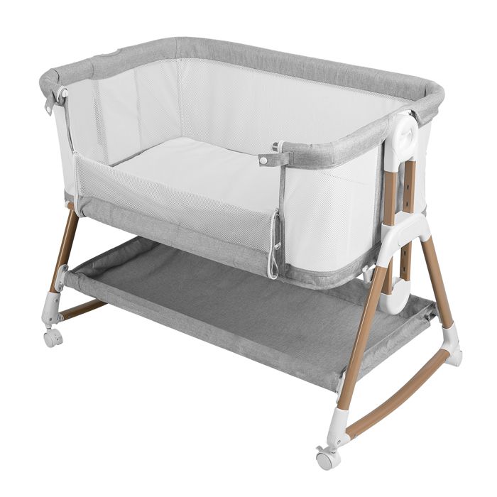 Lit Bébé Berceau Cododo avec Matelas Panier de Rangement roulettes 6 Hauteurs Réglables Lit Cododo pour Bébé 0-24 Mois - Gris