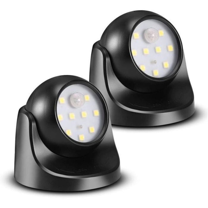 Spot LED avec détecteur de mouvement - Lot 2 - 150 lm - Détecteur PIR 120°/3 m - Sphère amovible 360° JELMAVO