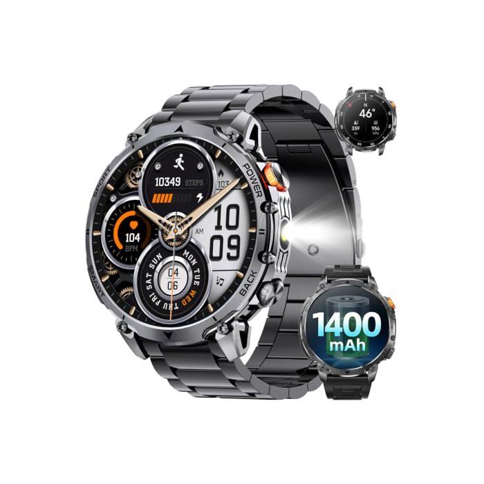 Montre connectée - GENERIQUE - Militaire 1.7 - 1400mAh - Écran 1 7 AMOLED 360x360 - Étanchéité IP68
