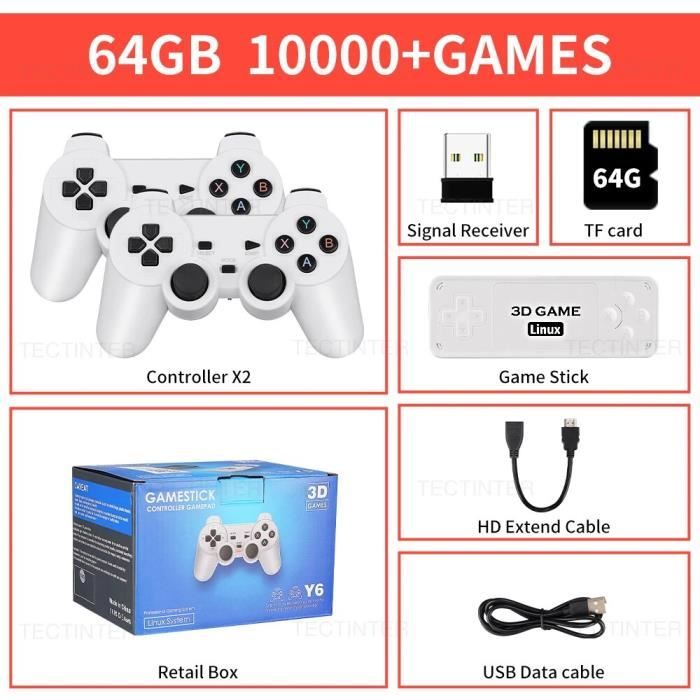 64g - Console De Jeu Vidéo Rétro Sans Fil, Clé 64 Go, Plus De 10000 Jeux Intégrés, Sortie