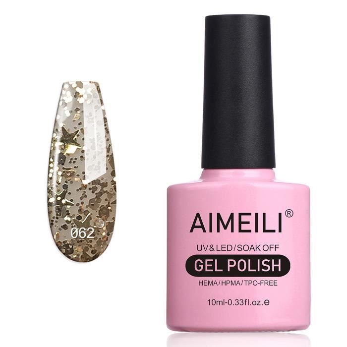 AIMEILI Soak Off UV LED Vernis à Ongles Gel Semi-Permanent Or Paillettes Claires - Golden Superstar Clear Glitter (062) 10 ml