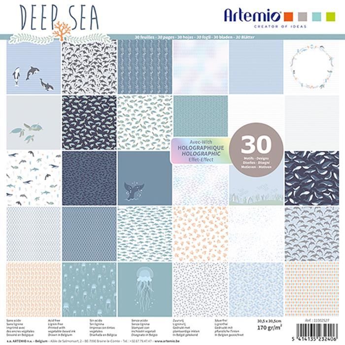 Bloc de 30 feuilles de papier scrapbooking 30x30 cm 'Deep Sea' d'Artemio