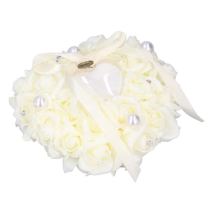 Écrin à Bague En Cœur GOTOTO - Coussin Satin Pour Mariage - Boîte Alliance Romantique Blanche