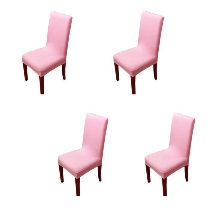 4 Pcs - Housse de Chaise Extensible Couverture de Chaise pour Mariage Décoration Salle à Manger Moderne avec Bande Élastique (Rose)