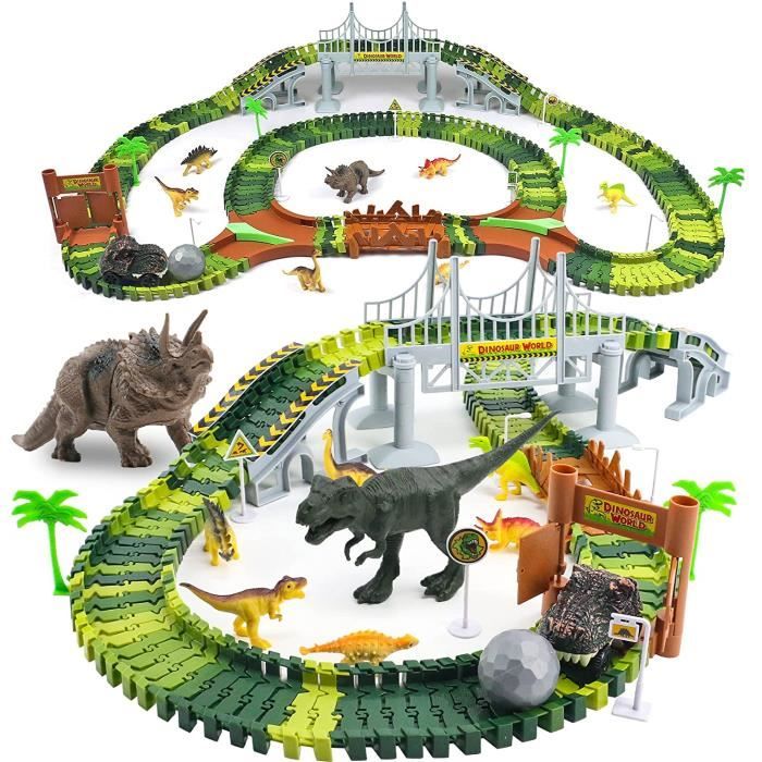 Dinosaure Circuit Voiture Enfant Jouet, Flexible Pistes de Course de  Dinosaures Ensemble avec Figurine Dinosaure Former Éducatifs Cadeaux pour  Garçon Fille 3 4 5 6 Ans