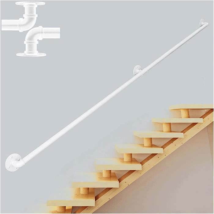 Rail De Rampe D'escalier En Métal De 30cm-600cm, Pour Escaliers Intérieurs Et Extérieurs, Rampe D'escalier à Tuyau Carré Blanc, Barre D'appui De Sécurité (Size : 60cm