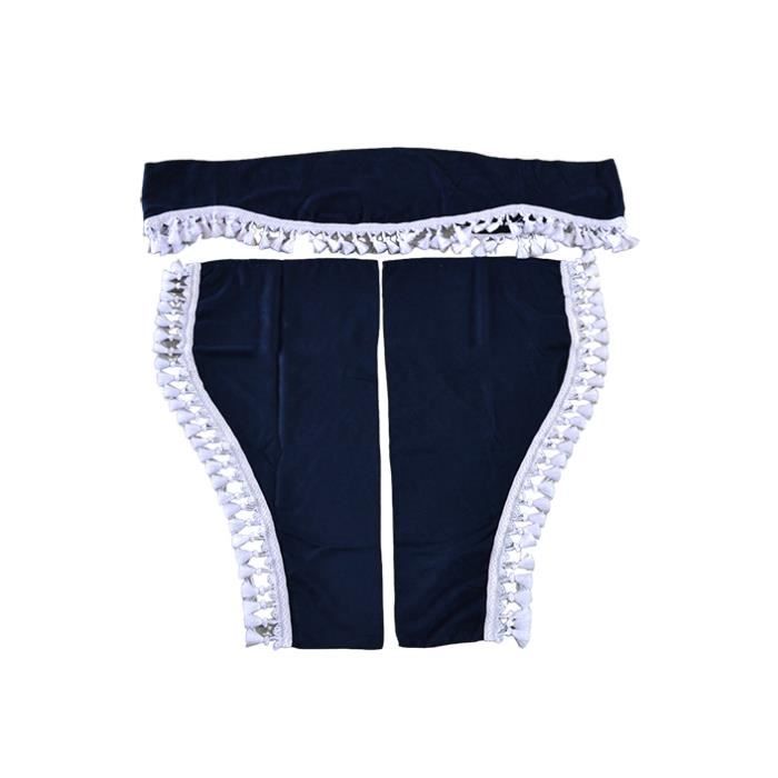 Rideaux Pour Camion - Lot De 2 Universels | Tissu Bleu Avec Franges Blanches | Compatible Renault, Iveco, Volvo, DAF...