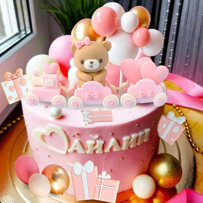 JeVenis Décoration De Gâteau Ours Bleu Décoration De Gâteau Avec Boules