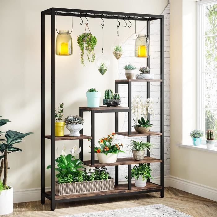 Tribesigns Support pour plantes d'intérieur à 5 niveaux - Grande étagère en métal de 180,1 cm avec 10 crochets de suspension en S