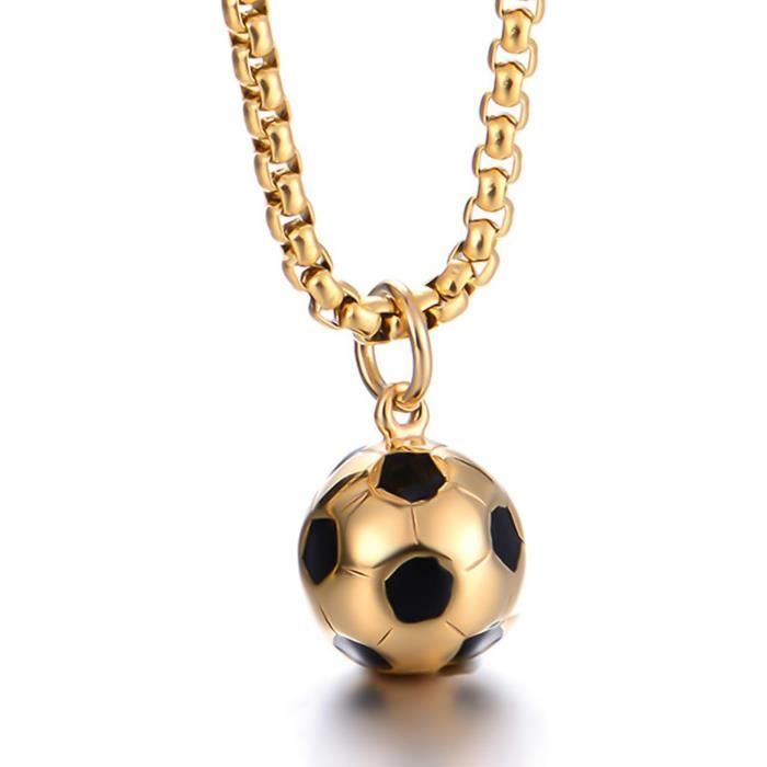 Collier Pendentif Football Ryaupy – Acier Inoxydable, 3D, Chaîne 50 Cm – Cadeau Unisexe Pour Fans De Foot – Noël, Anniversaire