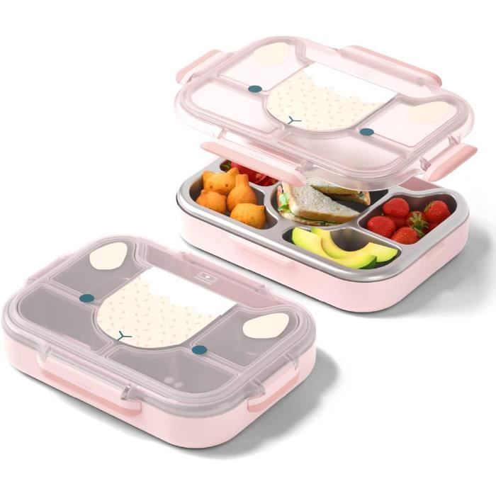 Boîte à Goûter Enfant En Acier Inox - 3 Tailles (350/550/850 Ml) - Anti-fuite, Compartiments, Couleur Rose