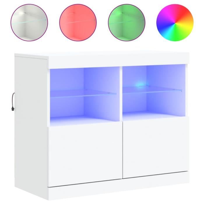 Buffet bas avec éclairage LED - Blanc - 81x37x67 cm - 2 portes - Meuble de salon