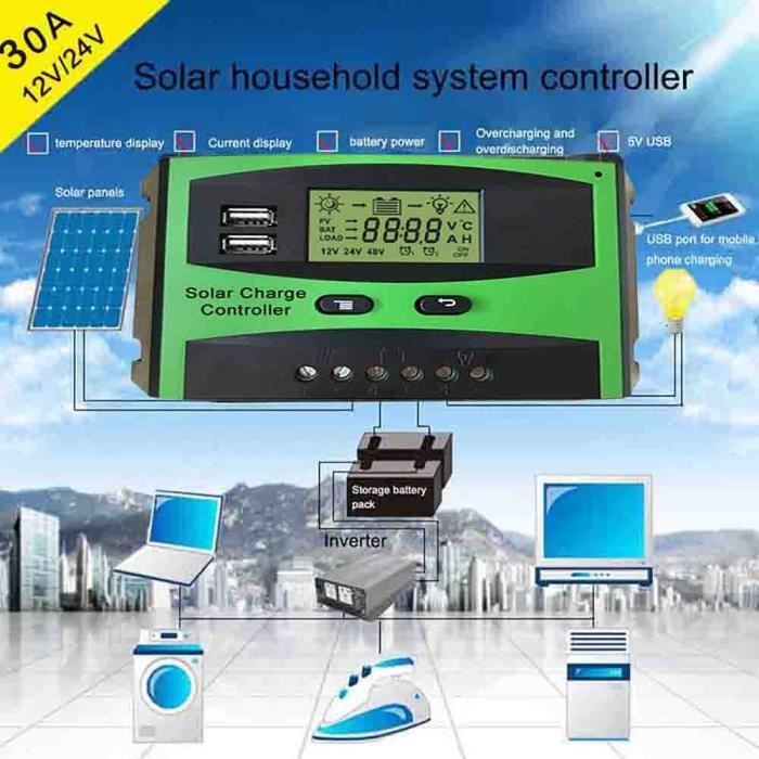 TONYSA MPPT 30A Contrôleur De Charge Solaire,12V 24V Identification Automatique, 30A Régulateur TONYSA MPPT 30A Contrôleur De Charge Solaire,12V 24V Identification Automatique, 30A Régulateur