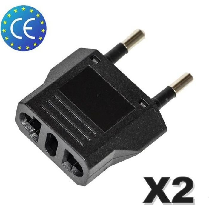 Adaptateur secteur - Non spécifié - US/Chine vers Europe - Jusquà 6A - Normes CE RoHS - Lot de 2 pièces