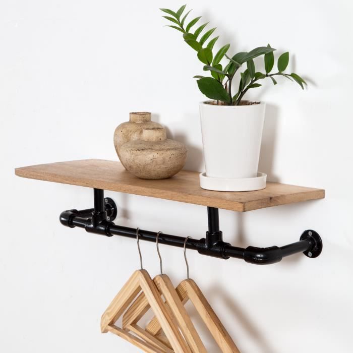 Vittel Etagere Murale Rustique Tuyaux Industriels Style Industriel Retro Vintage En Bois De Manguier Et Metal 61x 20 X 15 Cm Cdiscount Maison