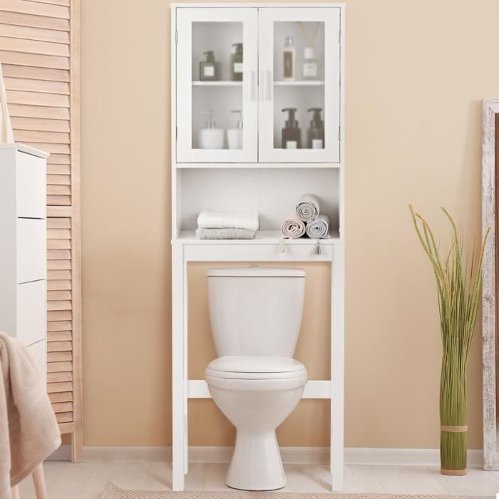 Meuble WC Dessus de Toilettes COSTWAY - Blanc Moderne - 2 Portes - Rangement  Optimal - Cdiscount Maison
