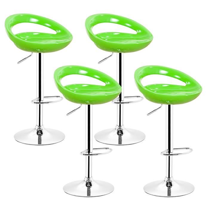 tabourets chaise de bar vert en abs - goddess - lot de 4 - réglable en hauteur - pivote à 360°