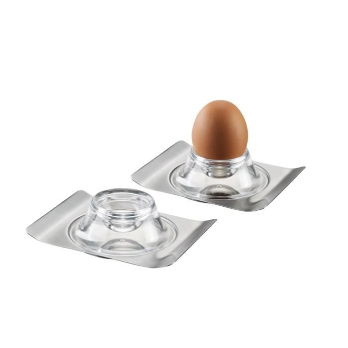 Lot De 6 Coquetiers En Porcelaine Carrés + Ouvre-œuf – 9,5x9,5x3 Cm, Empilables, Couleur Blanche - 2
