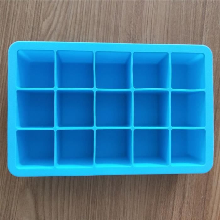 Moule à glaçons en silicone 15 compartiments de forme carrée Bleu