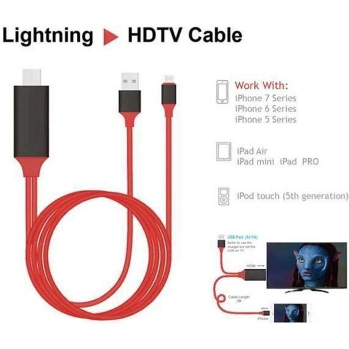 Adaptateur Lightning to HDMI Câble, Convertisseur MHL vers HDMI