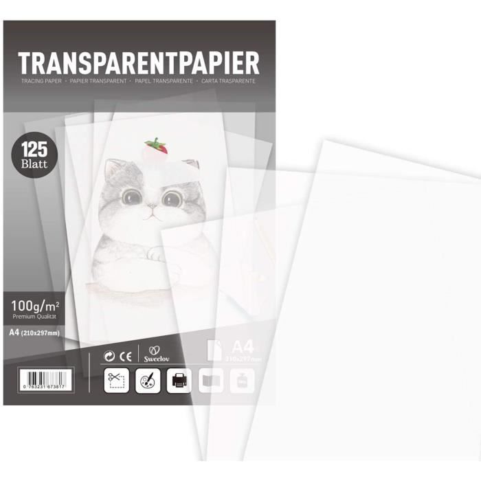 Lot de 125 Feuilles de Papier Transparent Imprimable A4 100 g-m2