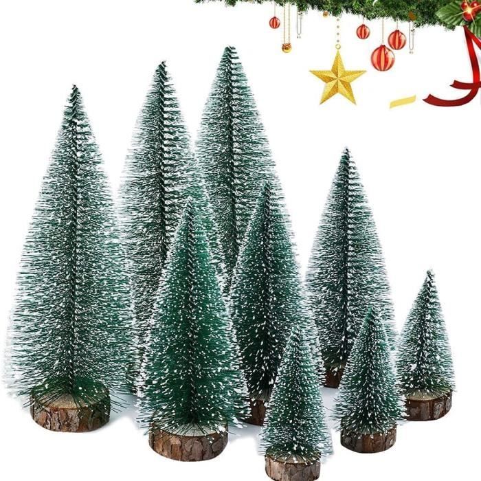 6 Pcs Sapin de Noël Miniature Mini Sapin de Noël Artificiel Mini Sisal Arbres avec Base en Bois Arbre de Noël Miniature Idéal pour Décoration Noël Chambre Loisir Créatif de Noël 4 Tailles