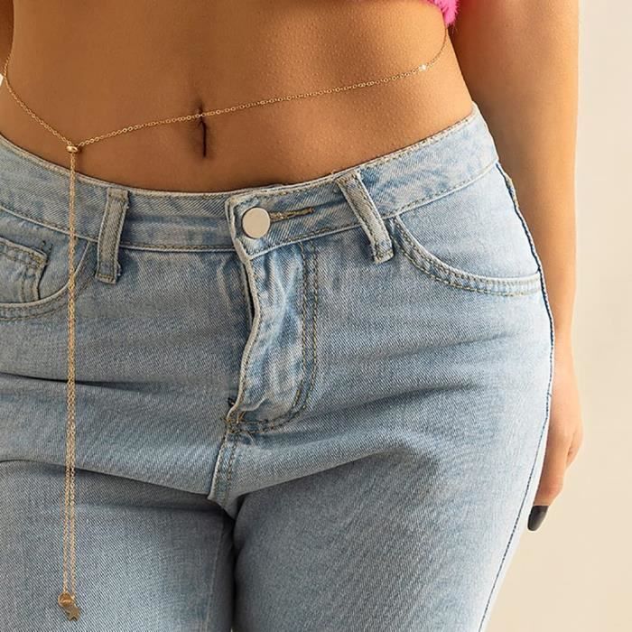 Ceinture Chaîne Femme Y2K Style Cowboy - Motif Lune Et étoiles, Couleur Argent, Neuve