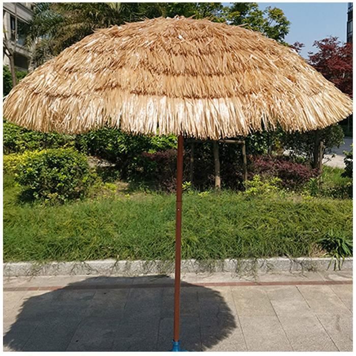 Couleur Naturelle de chaume Hula Parapluie de Paille inclinable en tiki Parapluie en Raphia pour Bar Patio hawaïen Parasol Grand de Piscine de 6,5 Pieds 