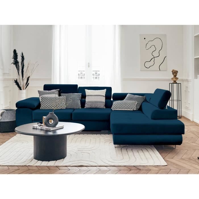 Canapé d'angle 5 places Bleu Velours Confort