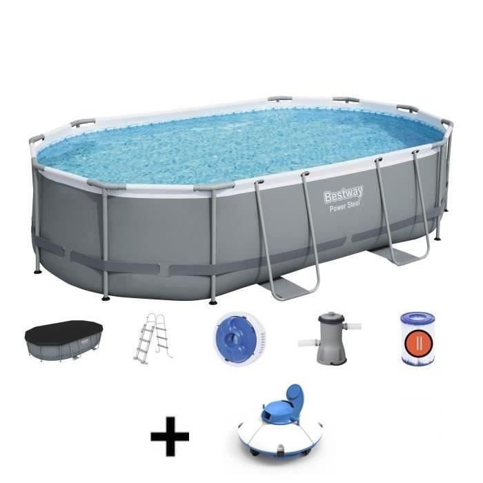 Kit Piscine hors sol tubulaire BESTWAY - Power Steel™- 488 x 305 x 107 cm - Ovale + Robot aspirateur