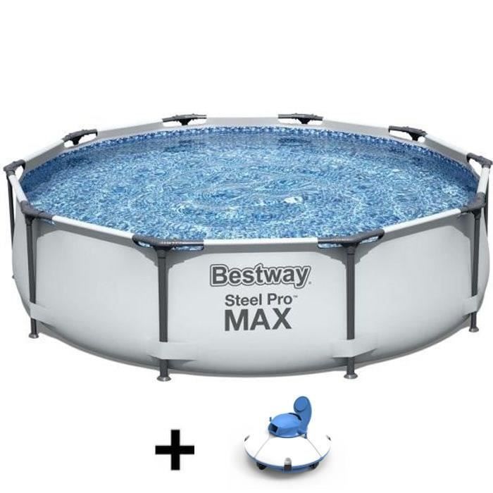 Kit Piscine hors sol tubulaire BESTWAY Steel Pro Max™ - 305 x 76 cm - Ronde + Robot aspirateur Guppy