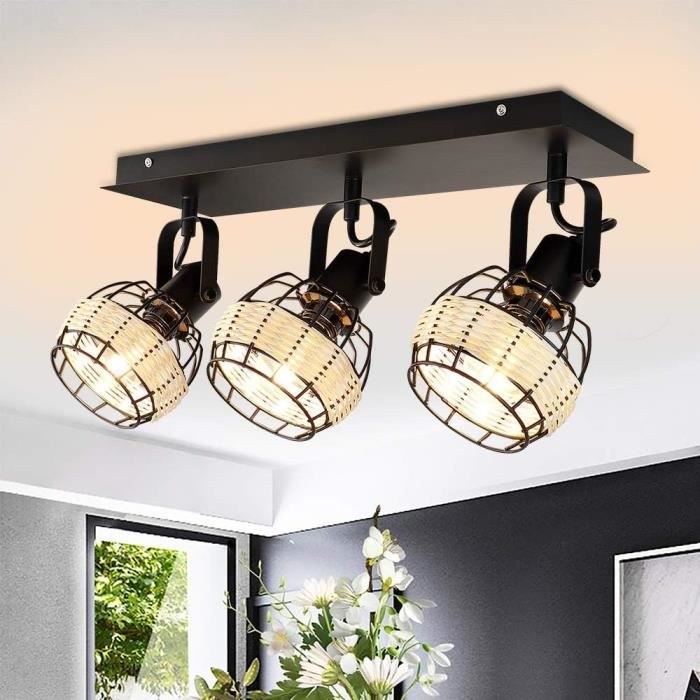 Plafonnier Led 4 Spots Orientables, Vintage Spot De Plafond Noir Avec 4
