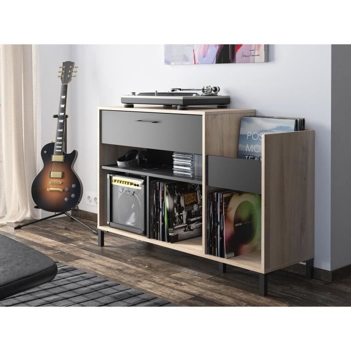 Petit meuble TV, Rangement pour disques vinyles en chêne massif avec portes  à fermeture silencieuse, Rangement pour disques, Buffet, Console avec  étagères, Meuble TV -  France