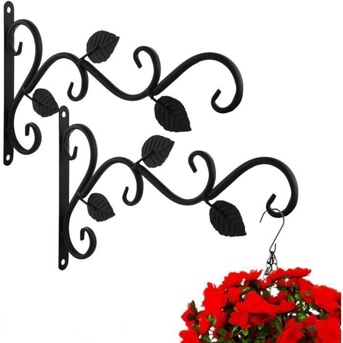 2 Supports Muraux Pour Paniers à Fleurs En Métal Noir - Capacité 15 Kg, Motif Oiseaux, Pour Balcon/jardin