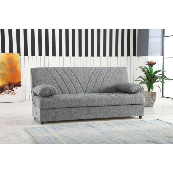 Dmora - Canapé-lit 3 places Ramon 181x81h88 cm Gris Panneau effet bois et Tissu Dmora - Canapé-lit 3 places Ramon 181x81h88 cm Gris Panneau effet bois et Tissu