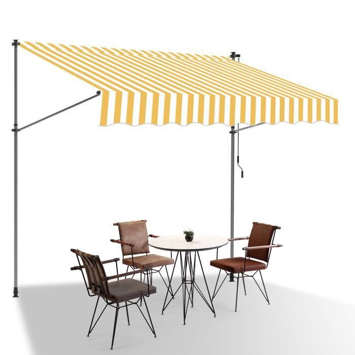 Store Banne Manuel Rétractable Detex - Marquise Terrasse 180x350cm - Montage Sans Perçage - Orange/Noir/Blanc